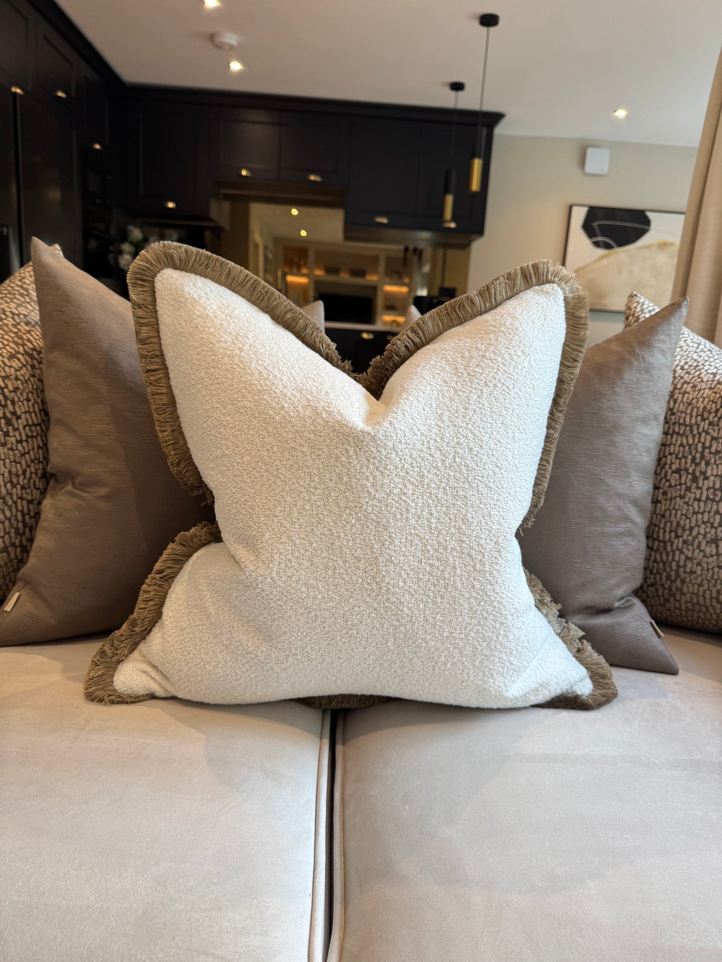 Betty Ivory Boucle 20” Fringed Cushion