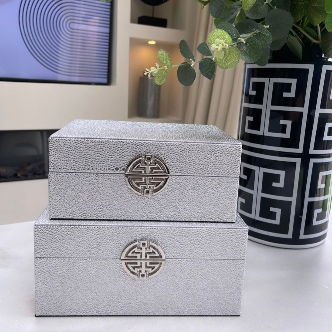 Silver Faux Leather Boxes Set of 2