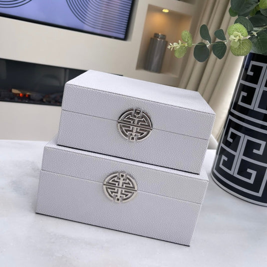 White Faux Leather Storage Boxes Set Of 2