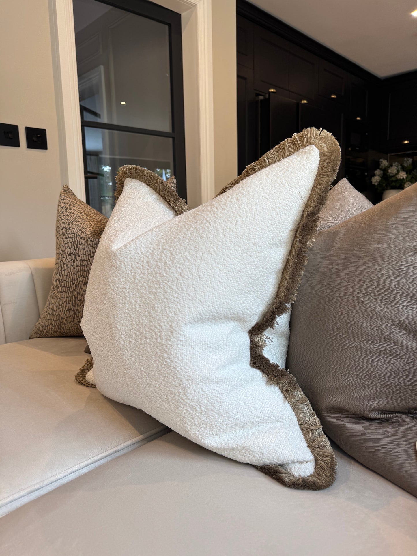 Betty Ivory Boucle 20” Fringed Cushion