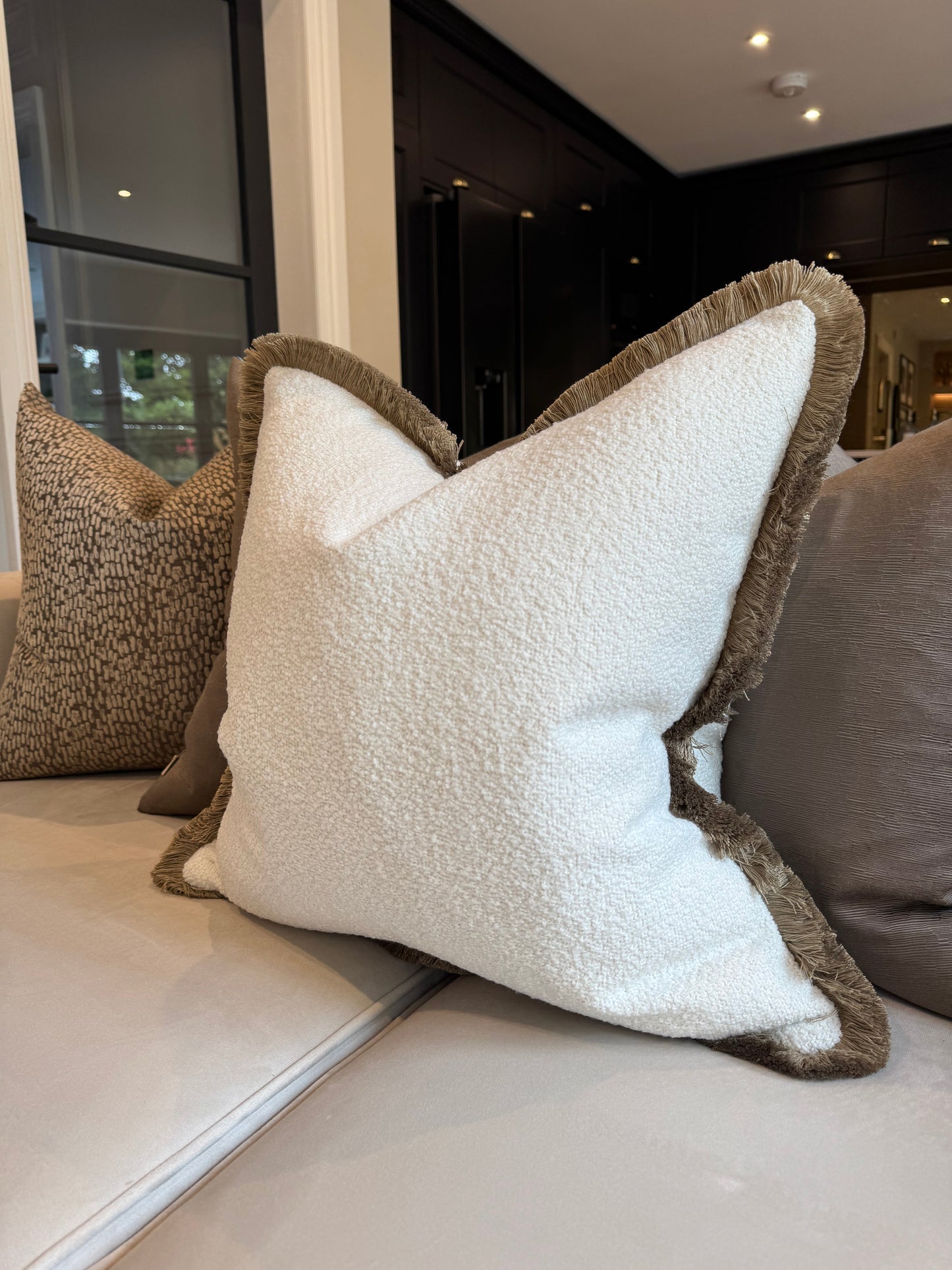 Betty Ivory Boucle 20” Fringed Cushion