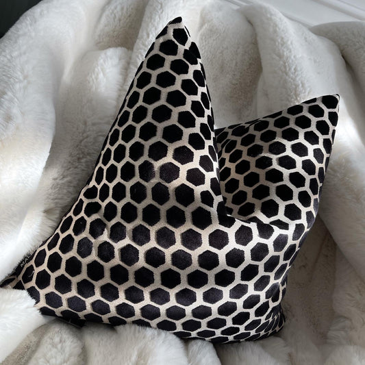 Black Hex Velvet Cushion 16"