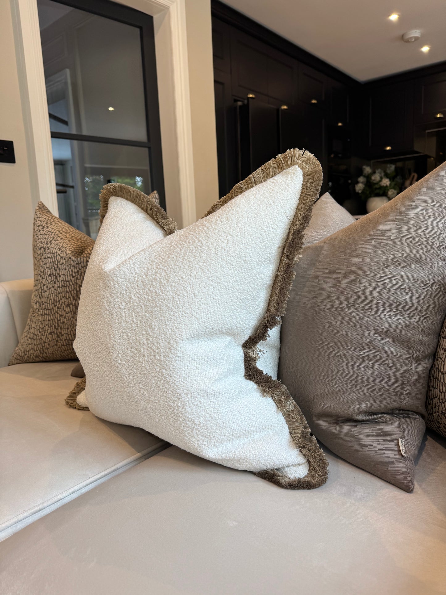 Betty Ivory Boucle 20” Fringed Cushion