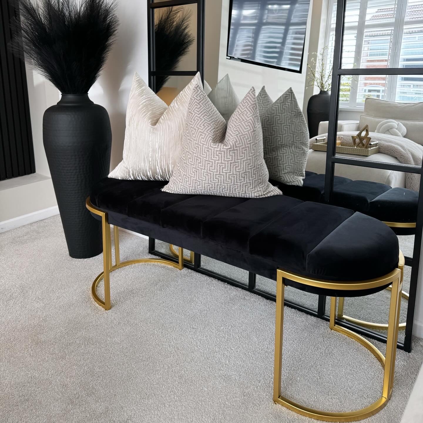 Esme Black Velvet Bench