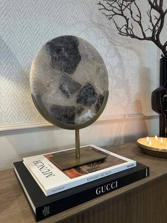 Gouya Grey Agate Antique Bronze Disc Sculpture