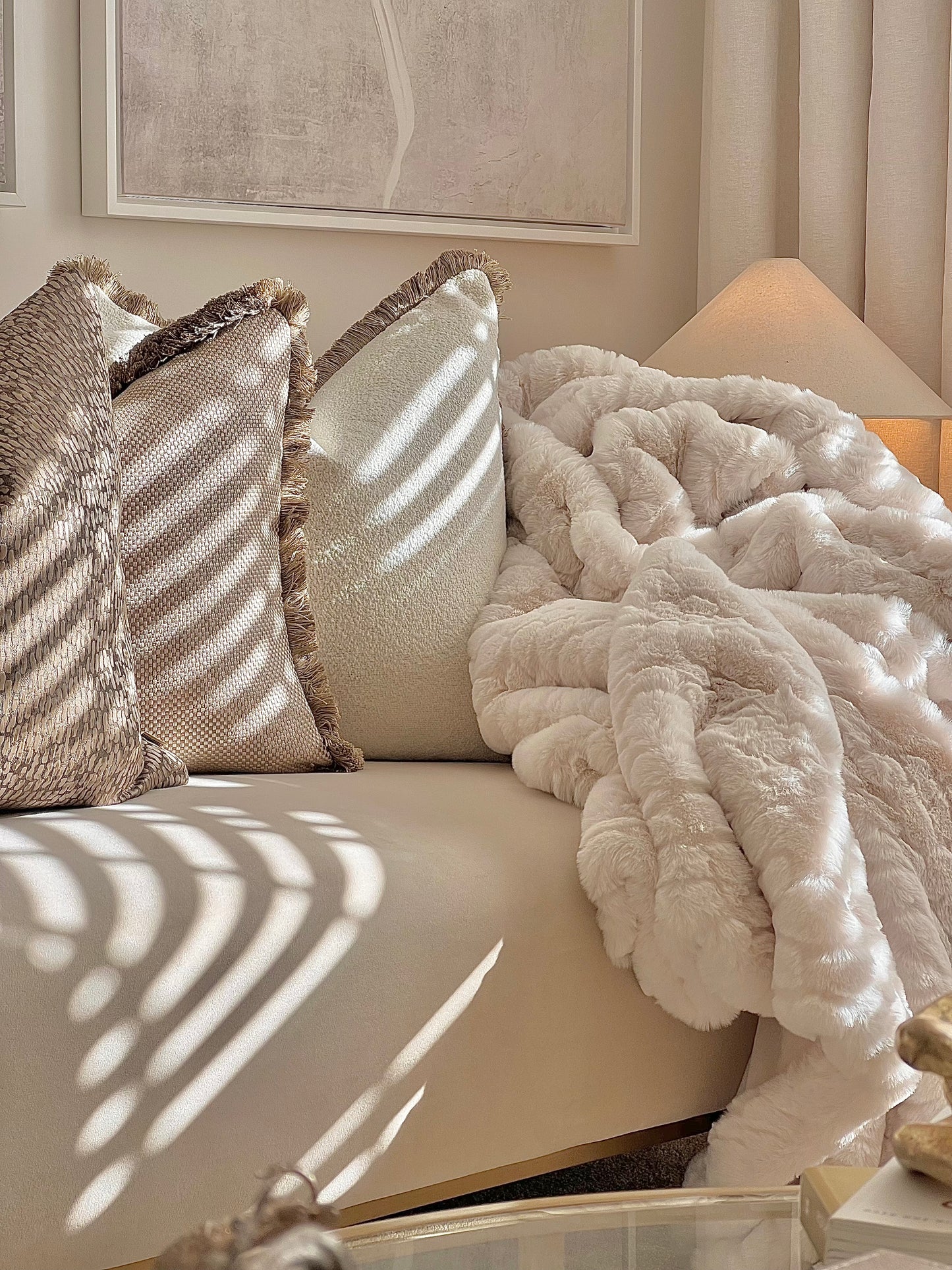 Betty Ivory Boucle 22” Fringed Cushion