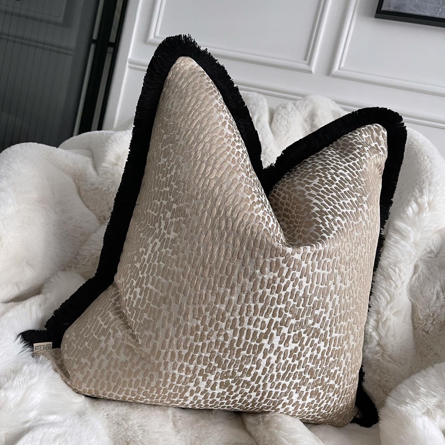 Bijou Black Fringed 20" Cushion