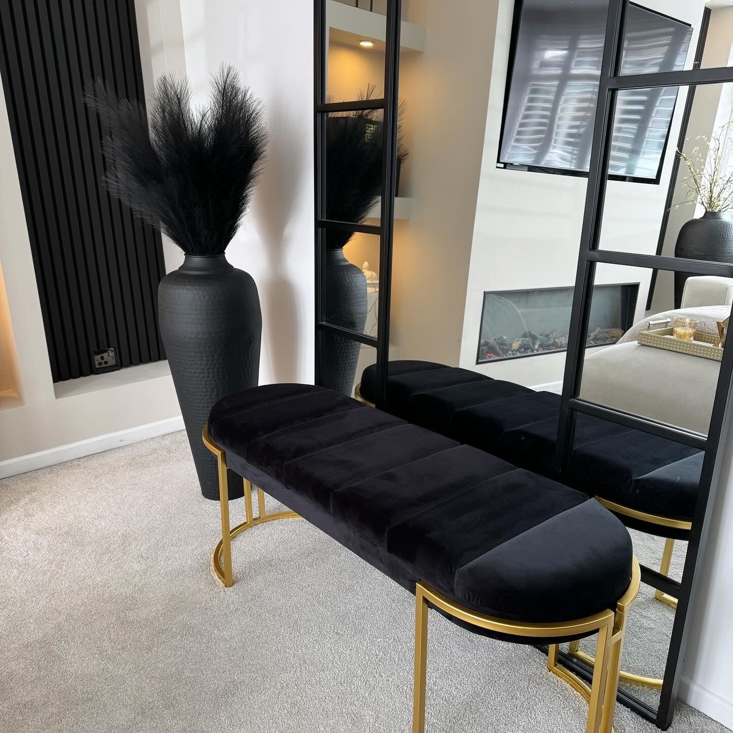Esme Black Velvet Bench