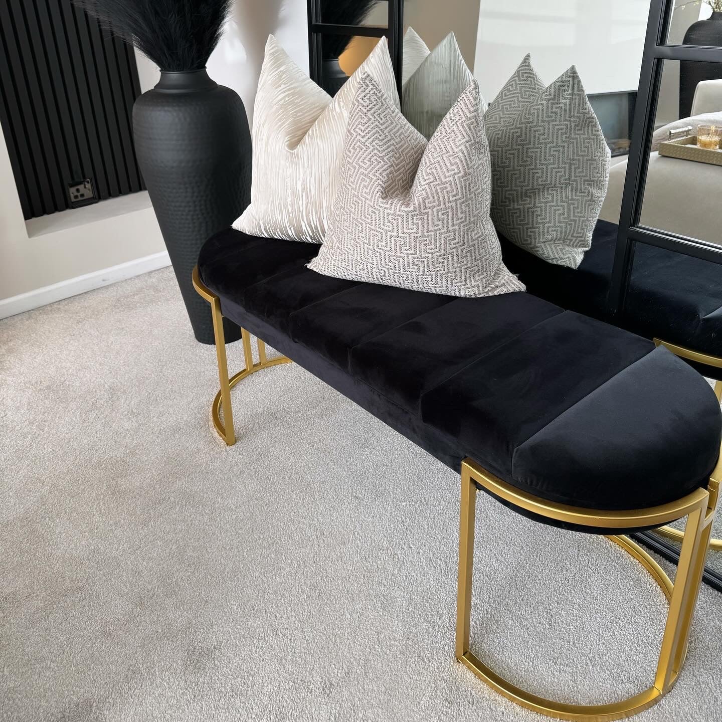Esme Black Velvet Bench