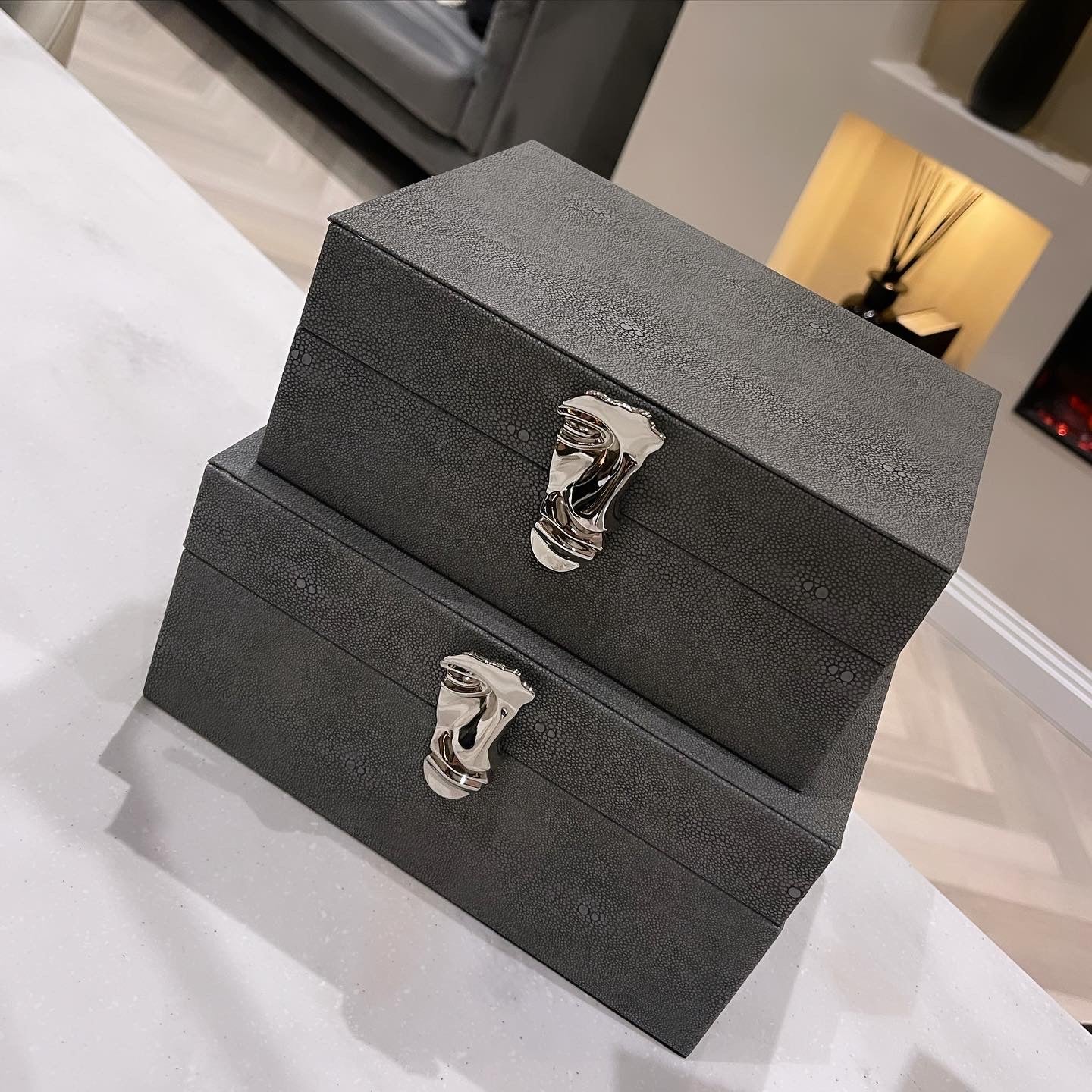 Grey Faux Litchi Leather Boxes