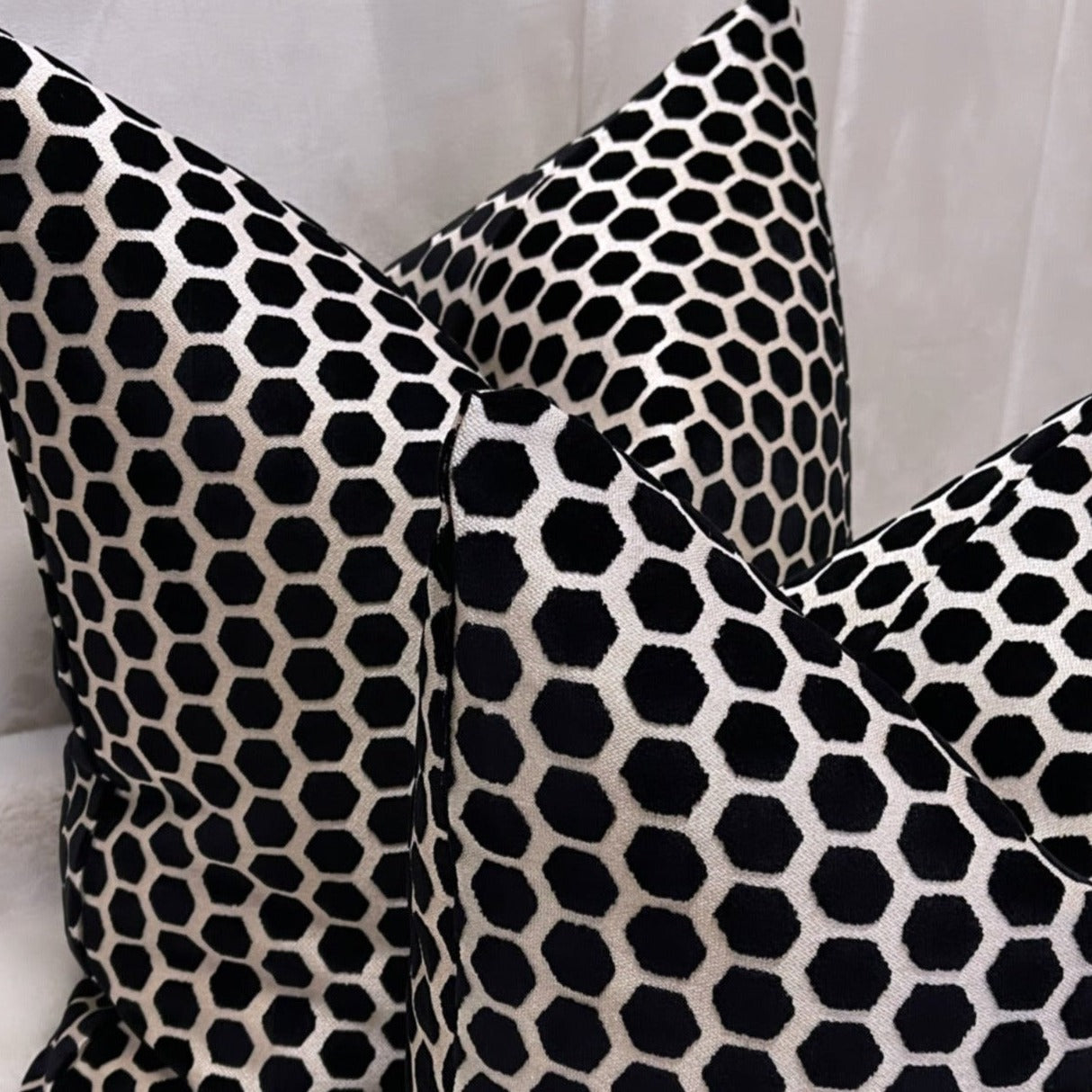 Black Hex Velvet Cushion 16"