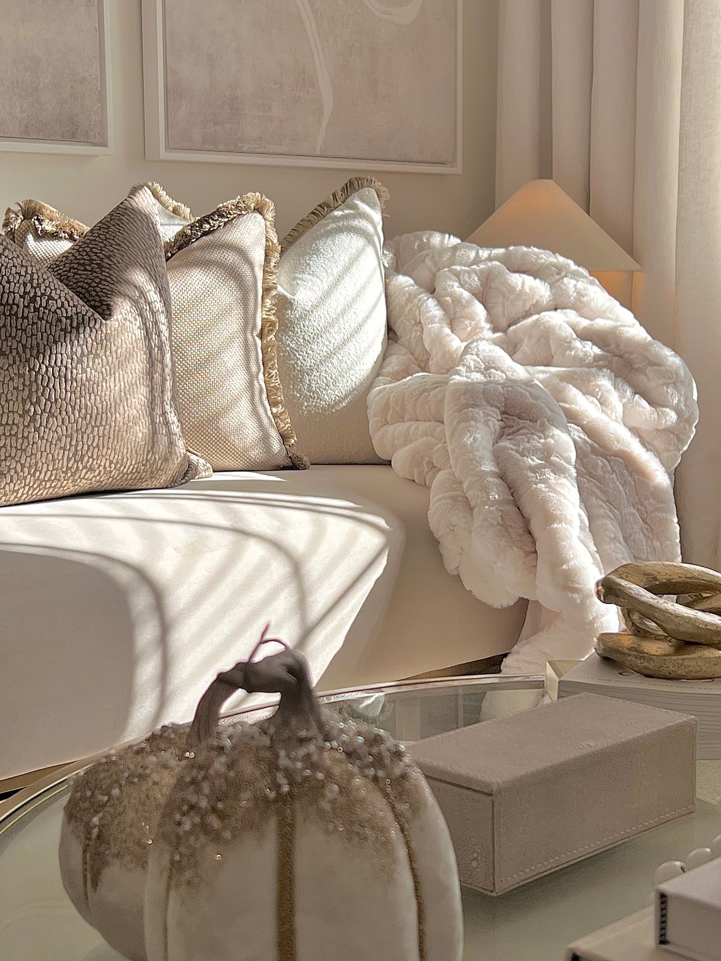 Betty Ivory Boucle 22” Fringed Cushion