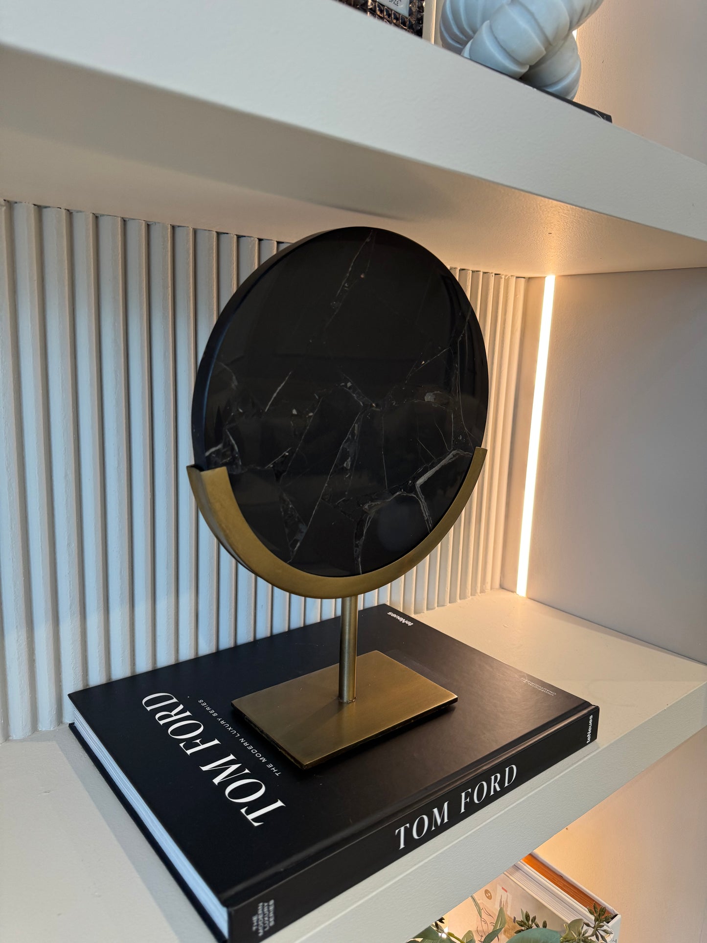 Gouya Black Marble Antique Bronze Disc Sculpture