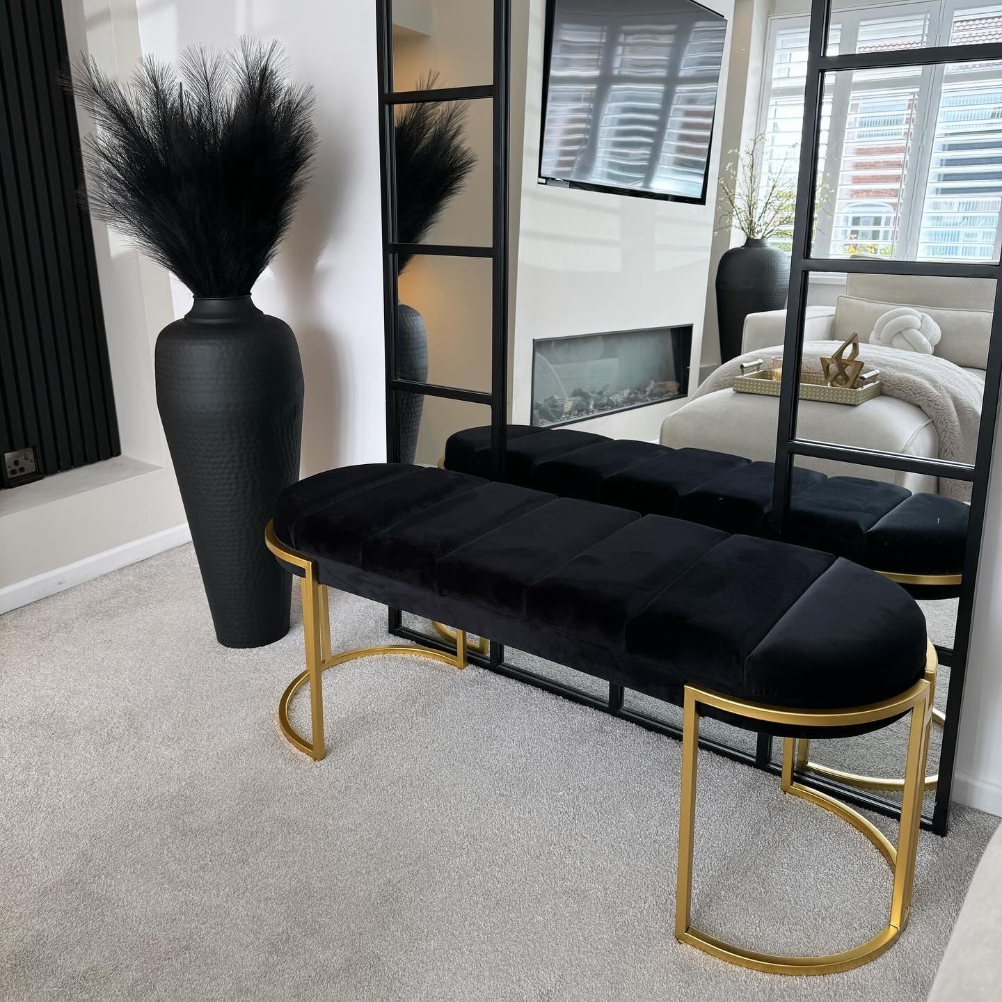 Esme Black Velvet Bench