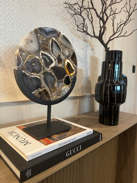 Gouya Agate Matt Black Disc Sculpture