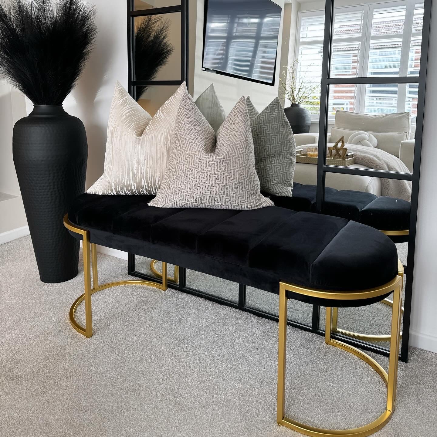 Esme Black Velvet Bench
