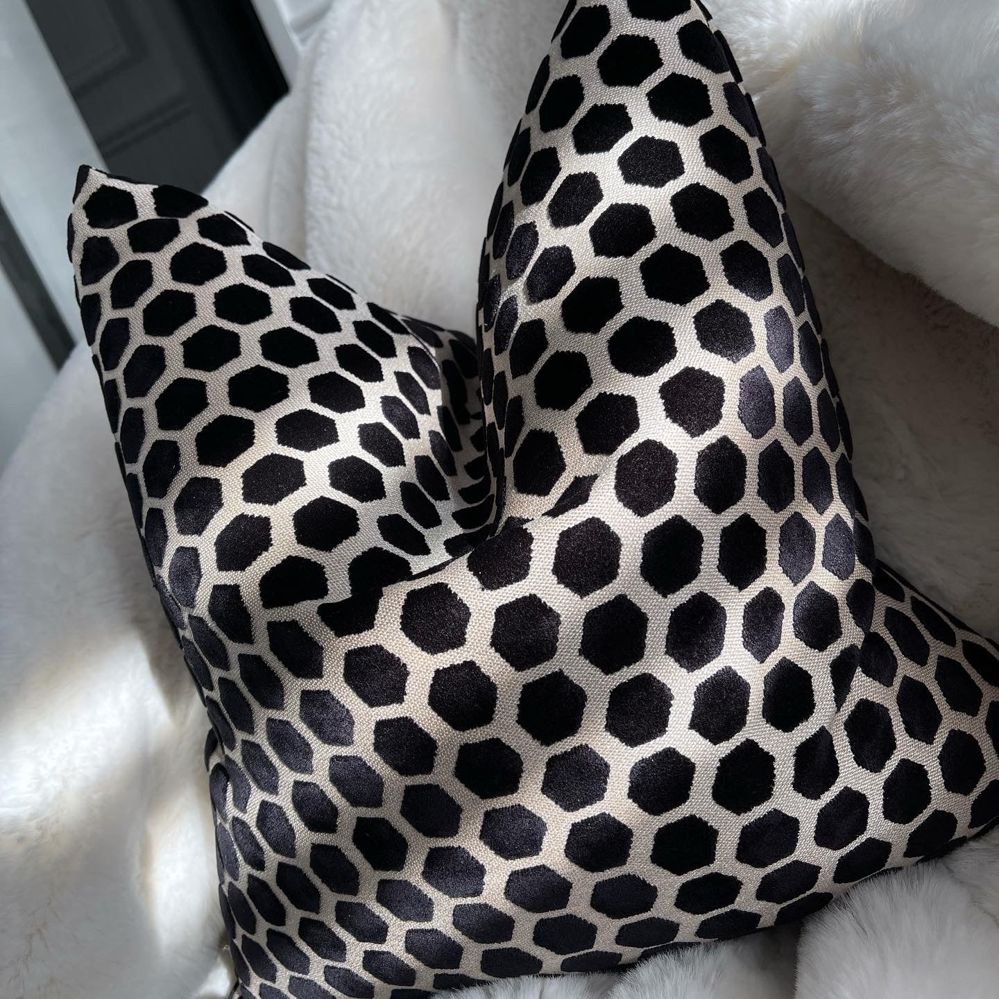 Black Hex Velvet Cushion 16"