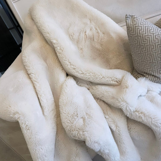 Luxury White Faux Rabbit Throw