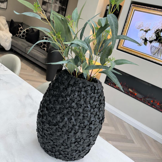 Flora Black Embossed 40cm Vase