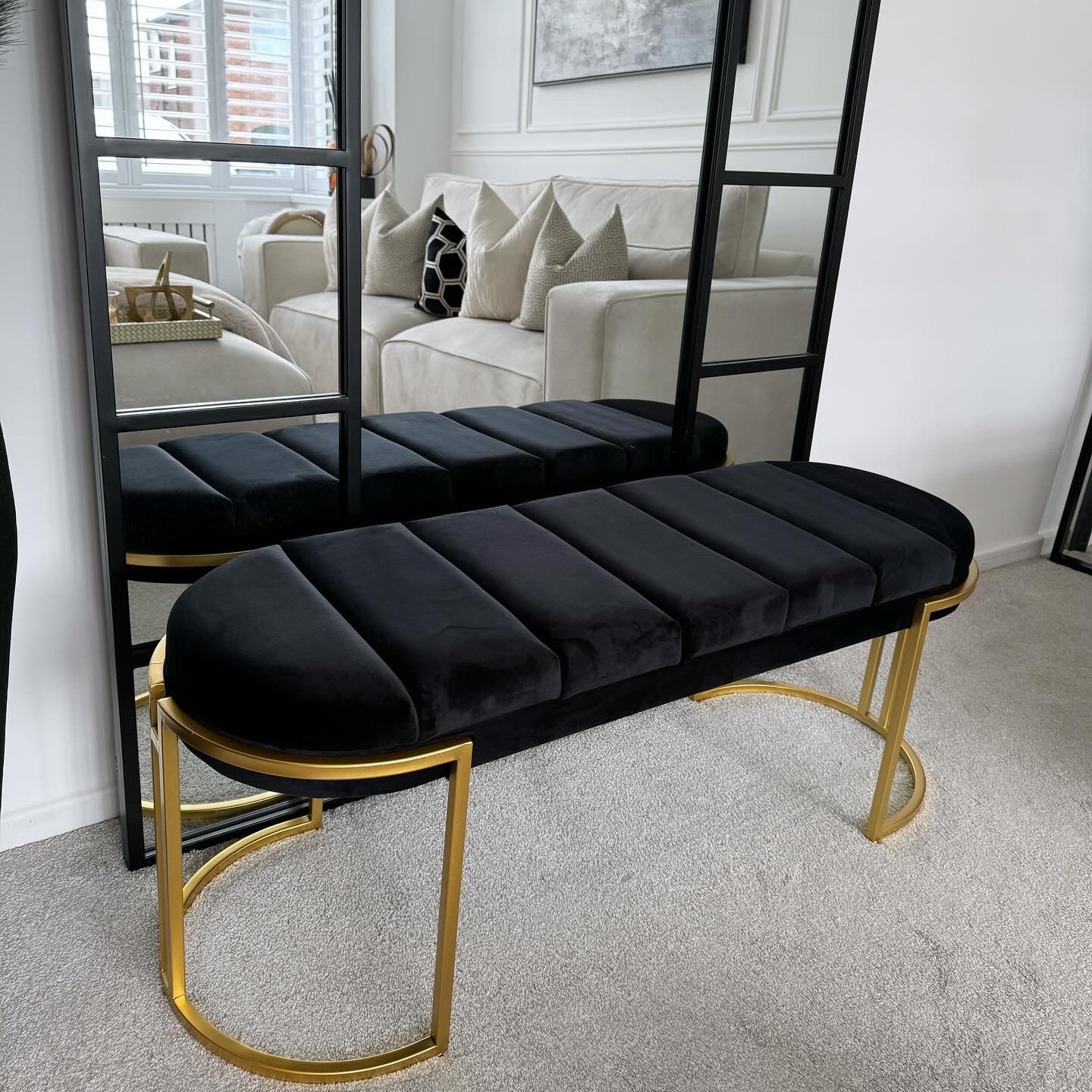 Esme Black Velvet Bench