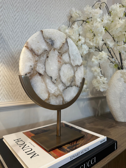 Gouya White Agate Antique Bronze Disc Sculpture