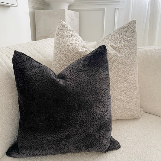 Black Bingham Velvet Dot Cushion 16"