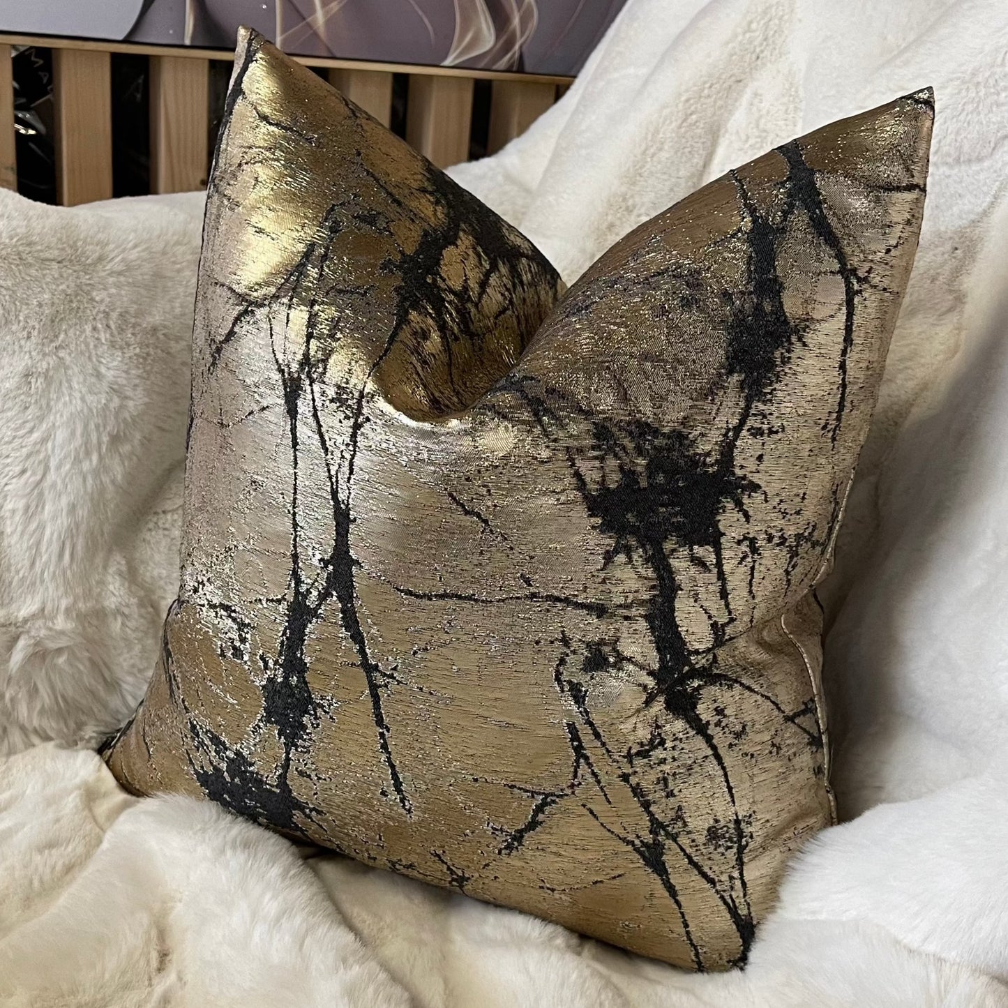 Galaxy Gold and Black Sheen 18” Cushion