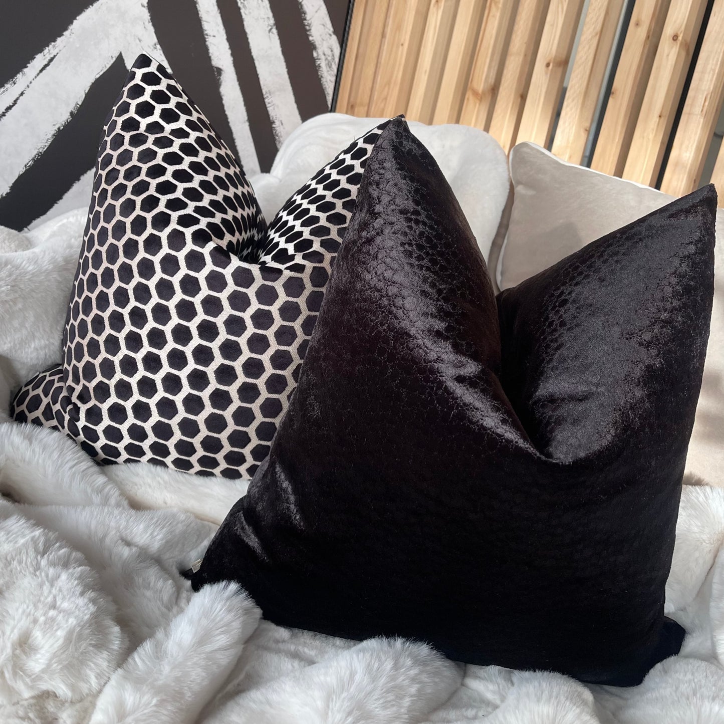 Black Hex Velvet Large Cushion 22"