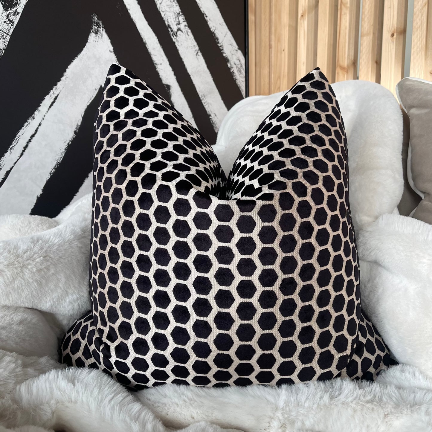Black Hex Velvet Large Cushion 22"
