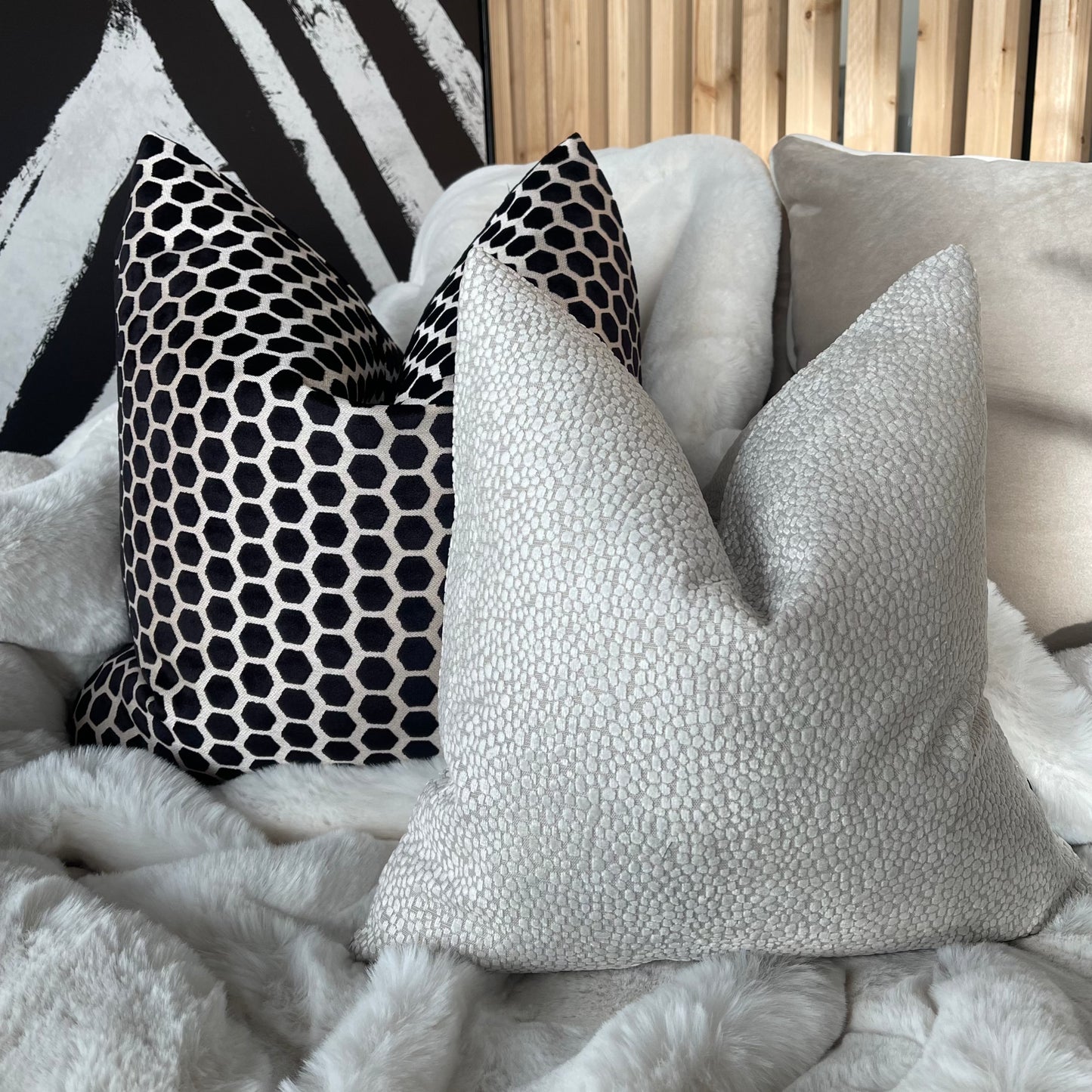 Black Hex Velvet Large Cushion 22"