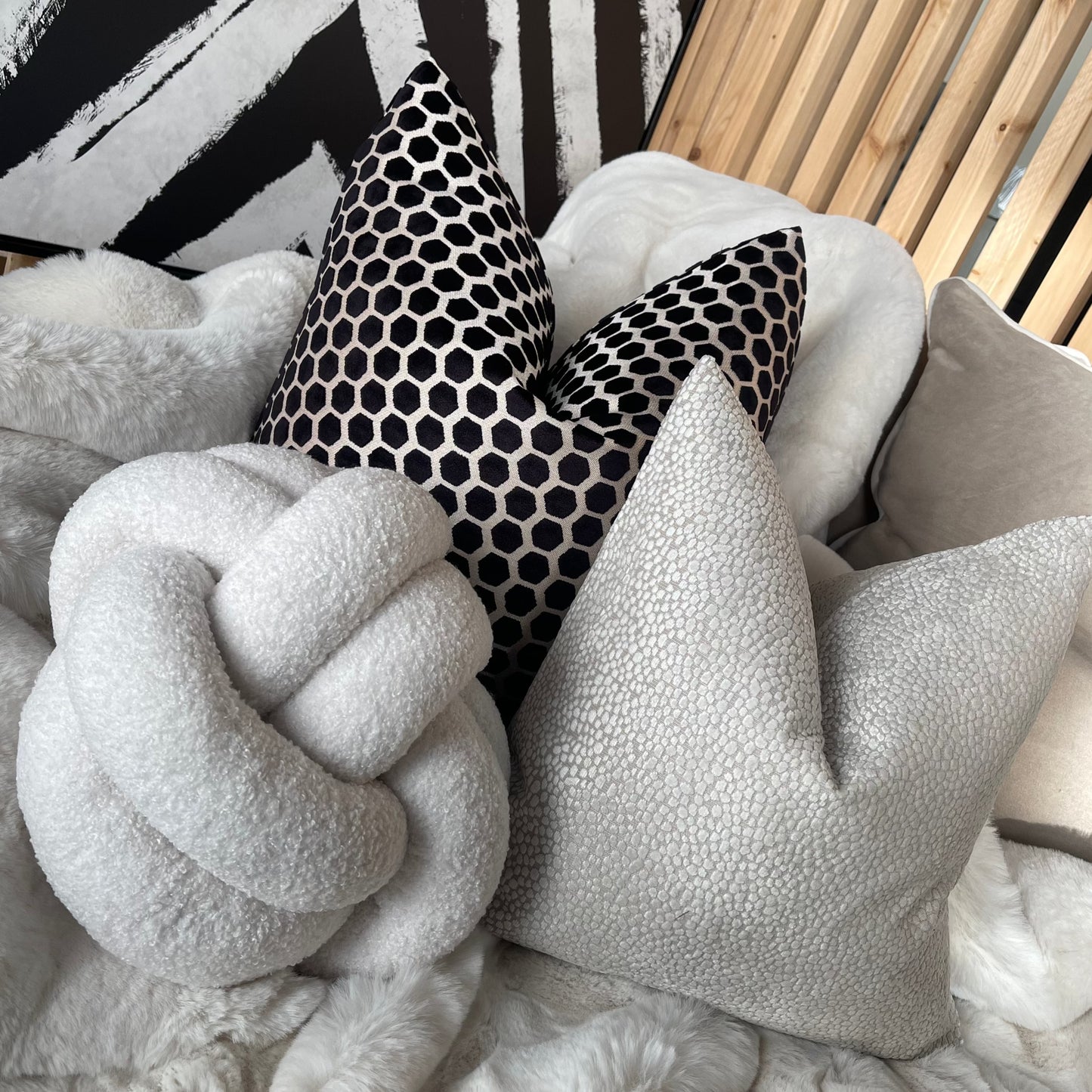 Black Hex Velvet Large Cushion 22"