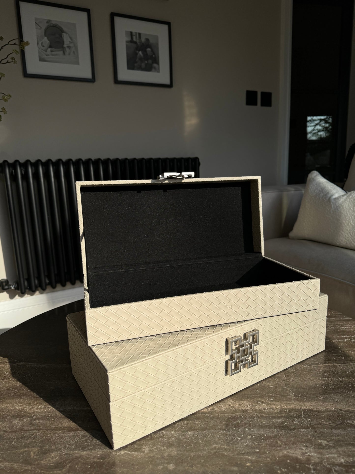 Large Grey Faux Leather Storage Boxes Set Of 2