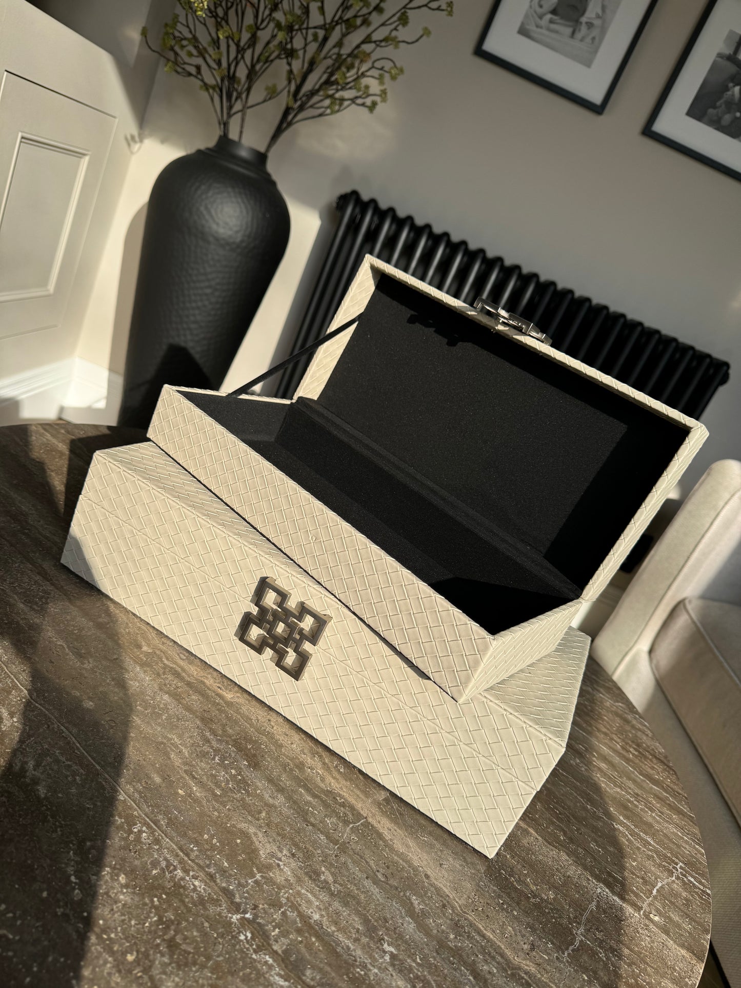 Large Grey Faux Leather Storage Boxes Set Of 2
