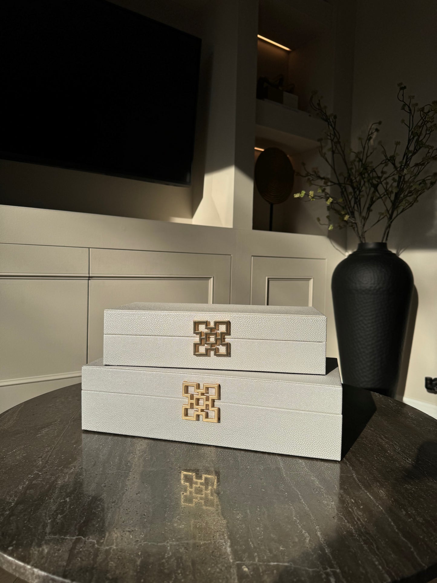 Large White Faux Leather Storage Boxes Set Of 2