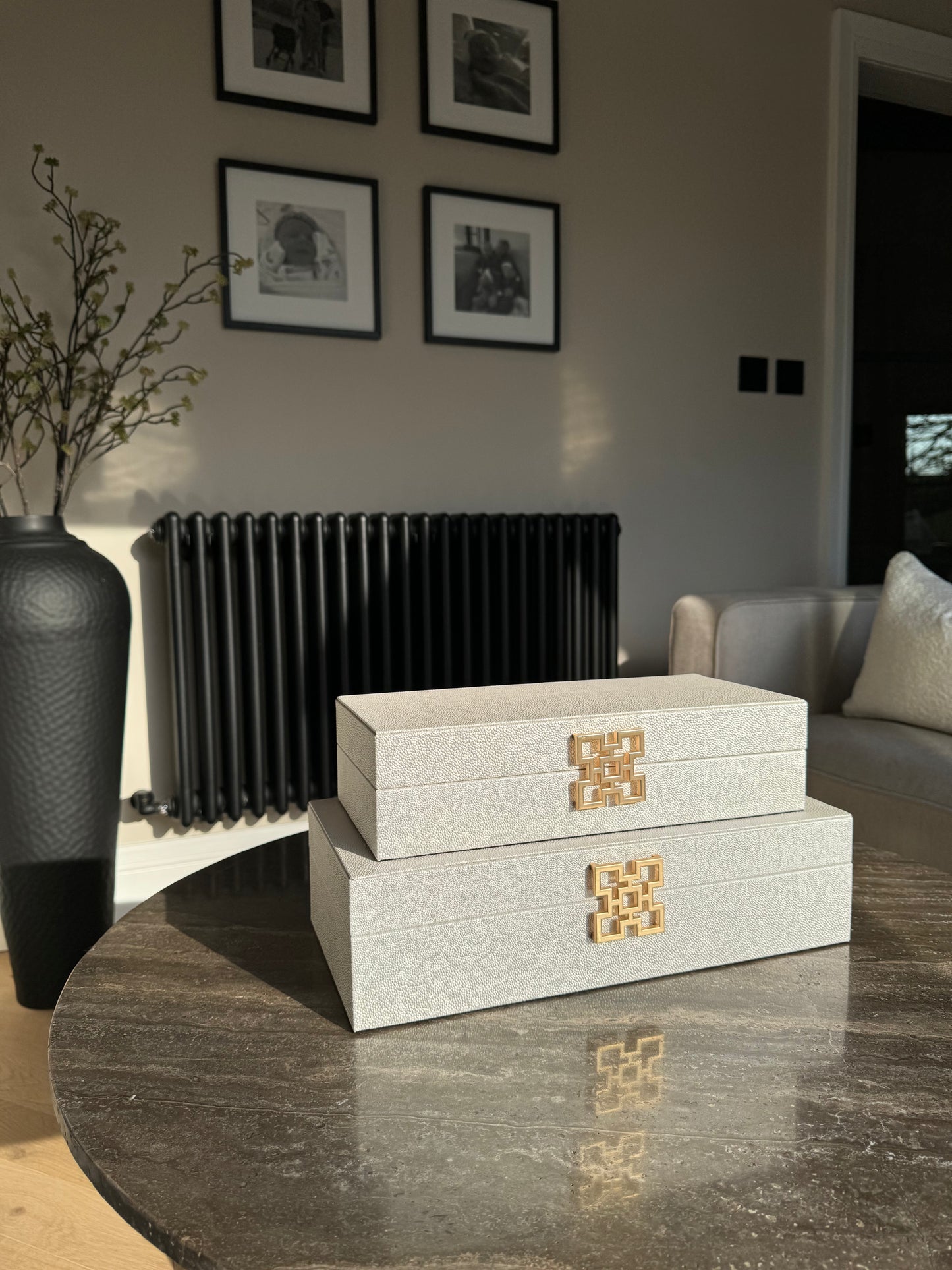Large White Faux Leather Storage Boxes Set Of 2
