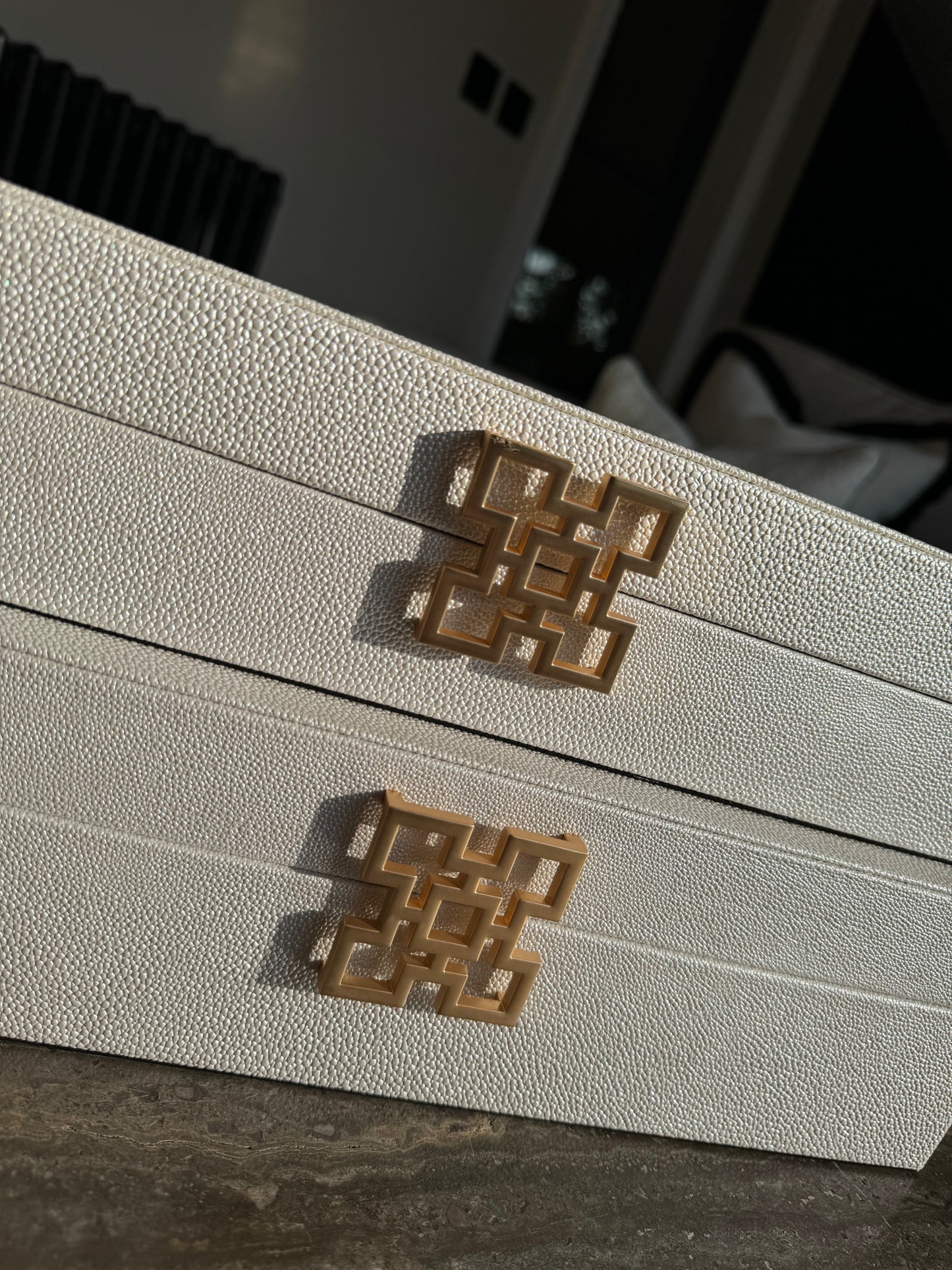 Large White Faux Leather Storage Boxes Set Of 2