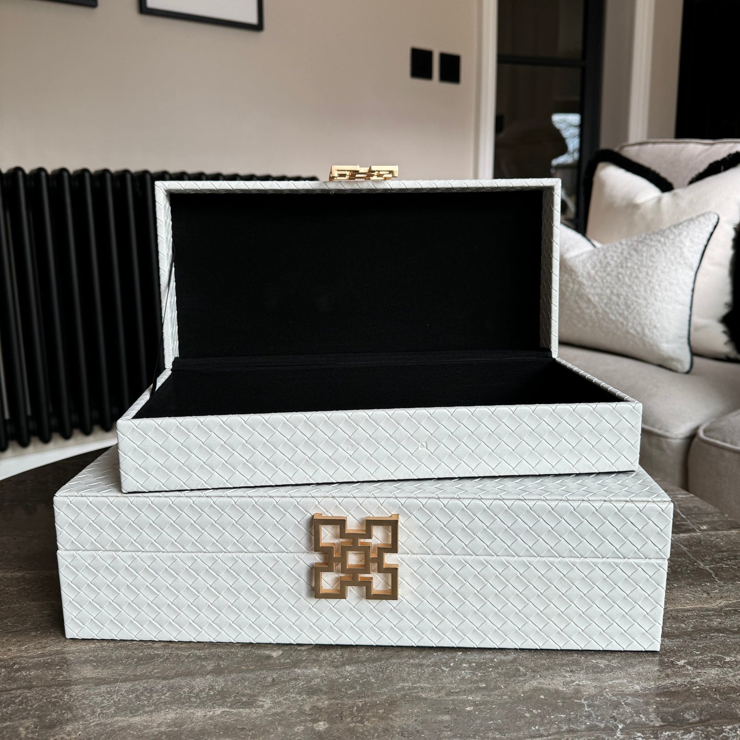 Large White Faux Leather Storage Boxes