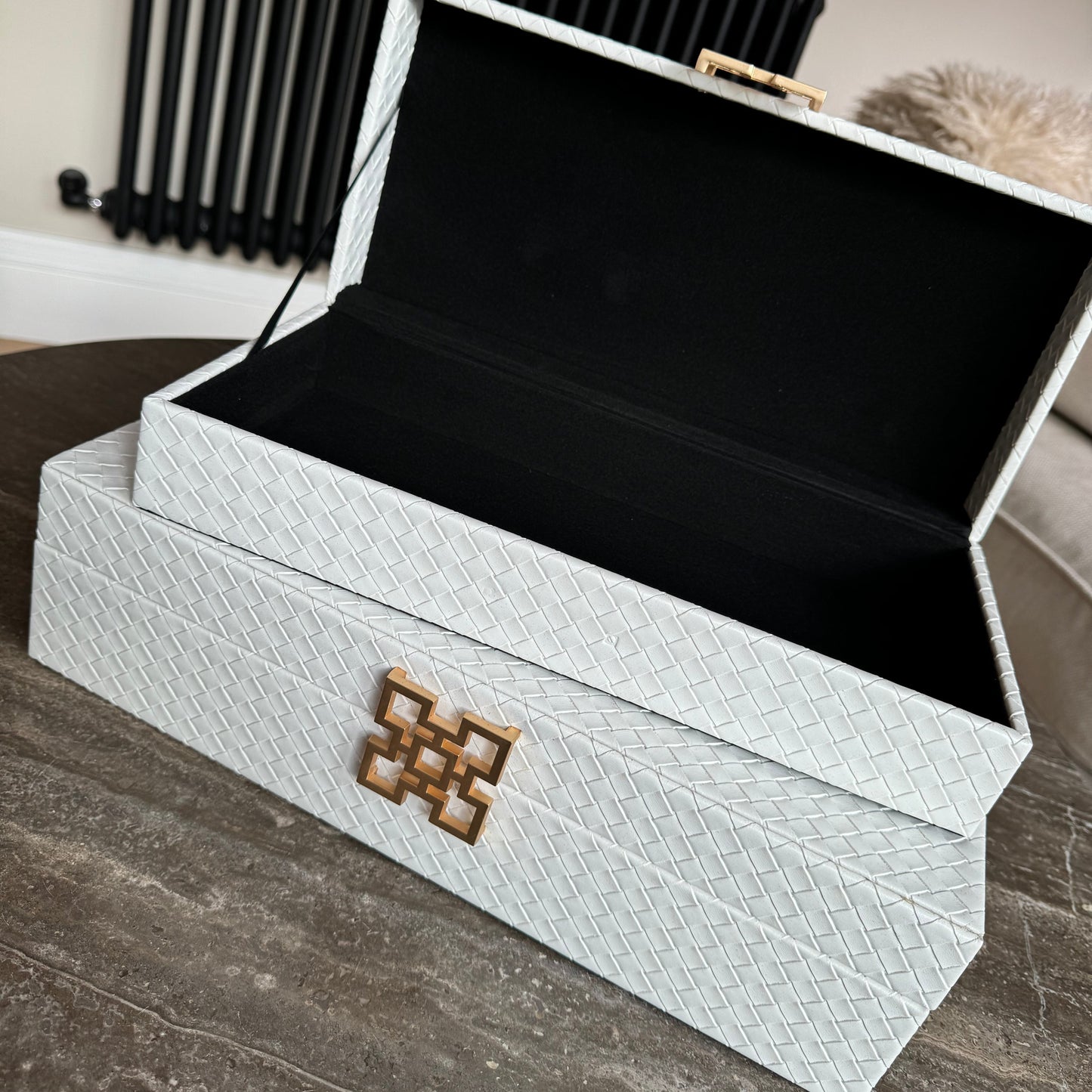 Large White Faux Leather Storage Boxes