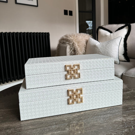 Large White Faux Leather Storage Boxes