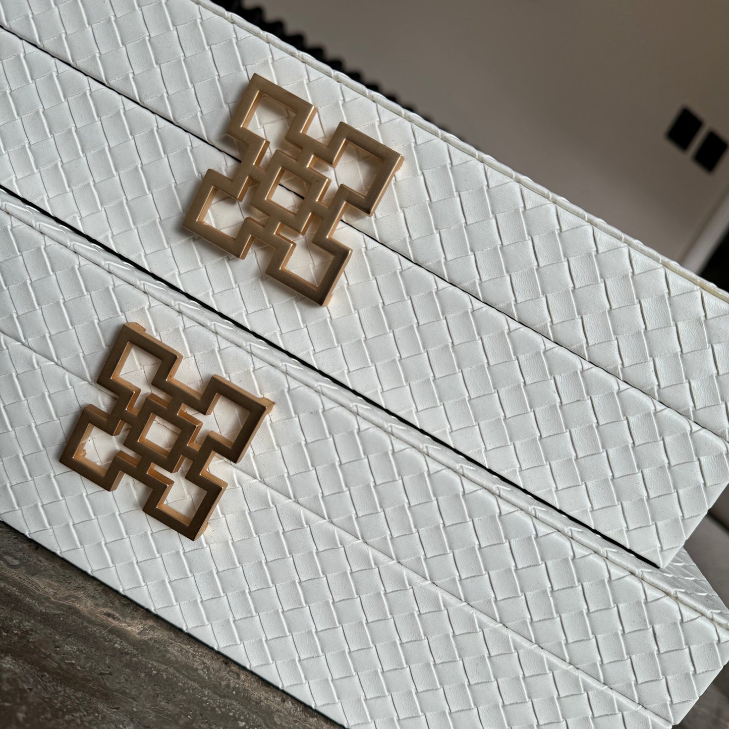 Large White Faux Leather Storage Boxes