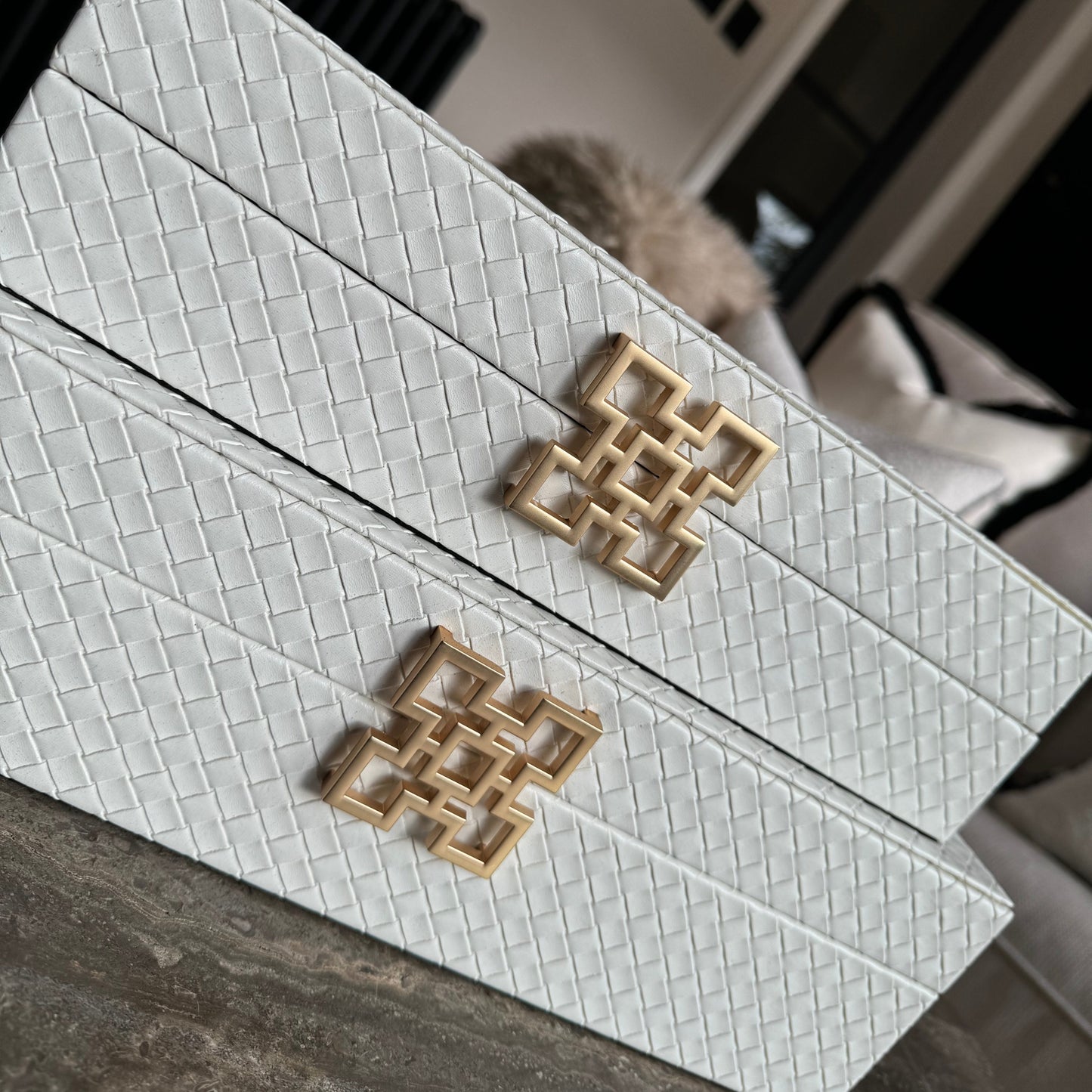 Large White Faux Leather Storage Boxes