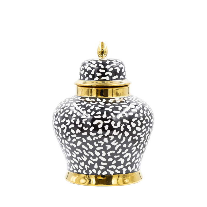 Alessa 30cm Black and White Leopard Print Ginger Jar