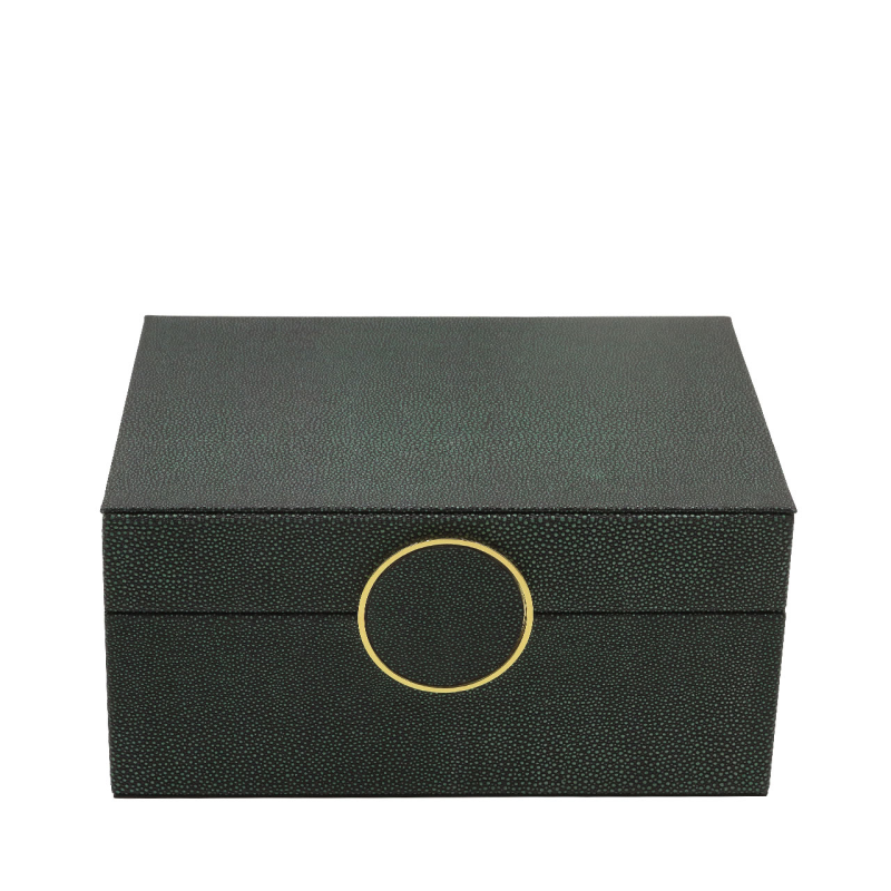 Green and Black Faux Litchi Leather Boxes Set of 2