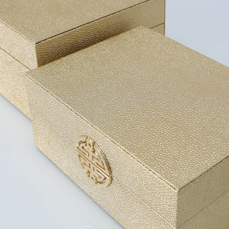 Gold Faux Leather Boxes Set Of 2