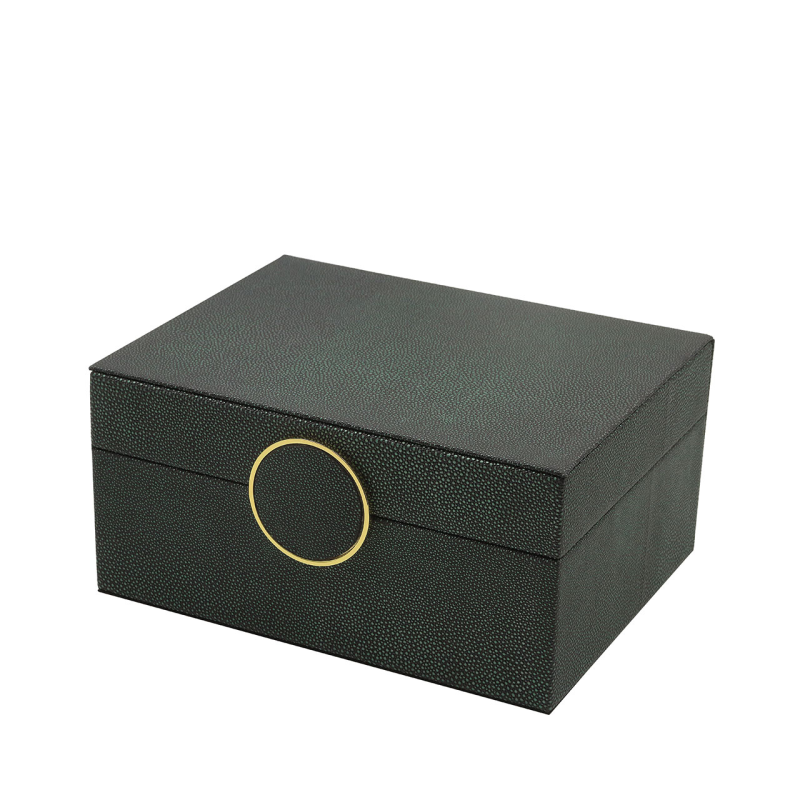 Green and Black Faux Litchi Leather Boxes Set of 2