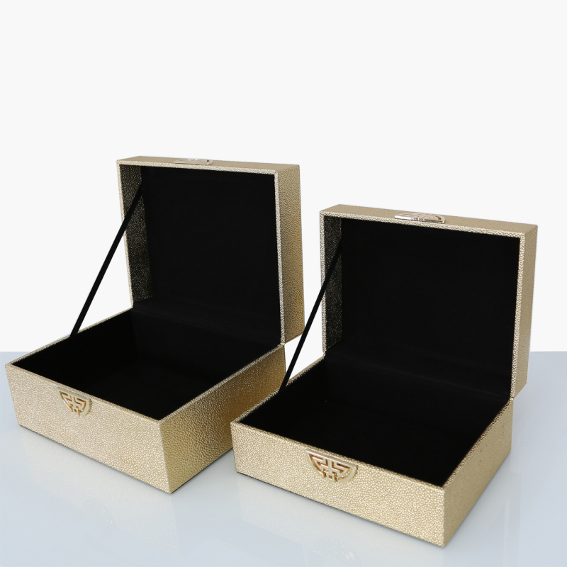 Gold Faux Leather Boxes Set Of 2