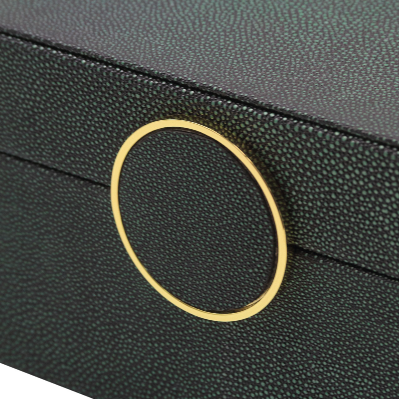 Green and Black Faux Litchi Leather Boxes Set of 2