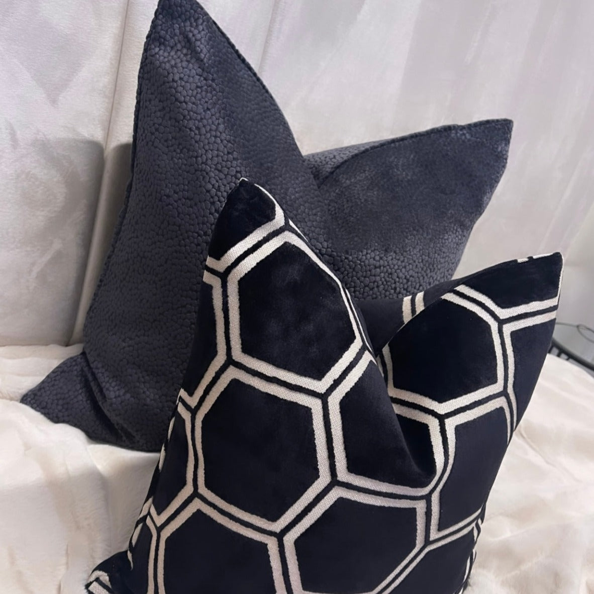 Black Bingham Velvet Dot Cushion 16"