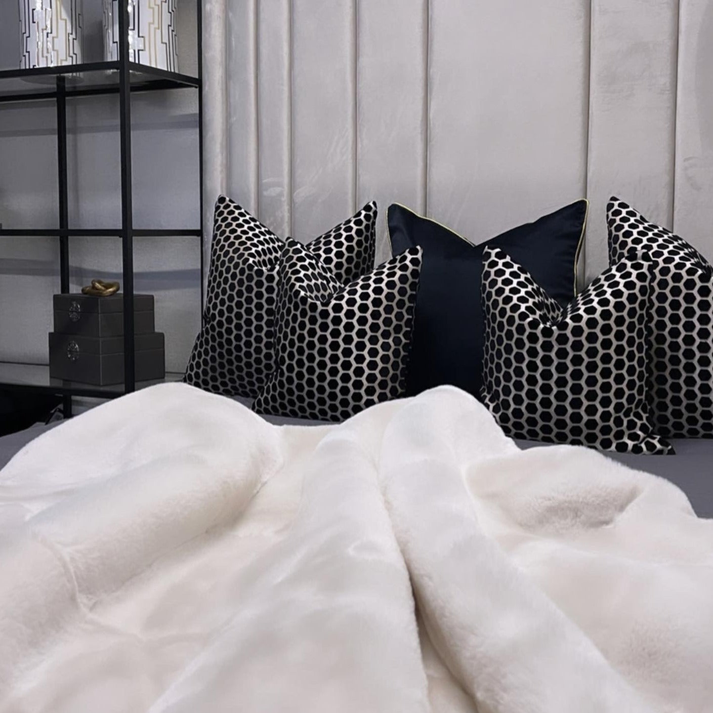 Black Hex Velvet Large Cushion 22"