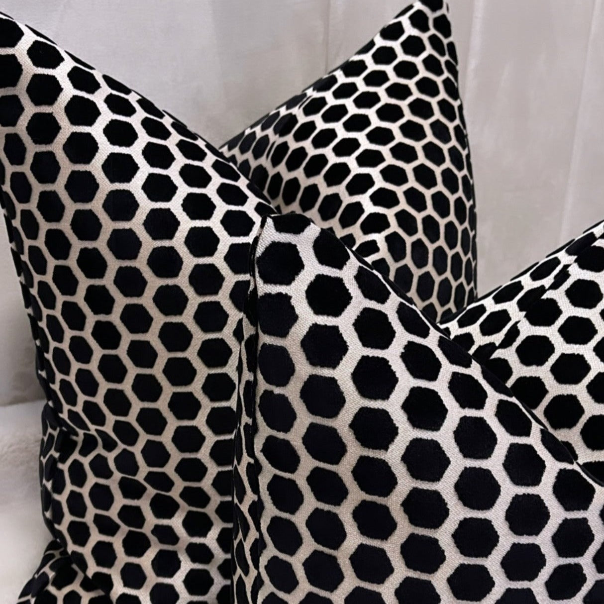 Black Hex Velvet Large Cushion 22"